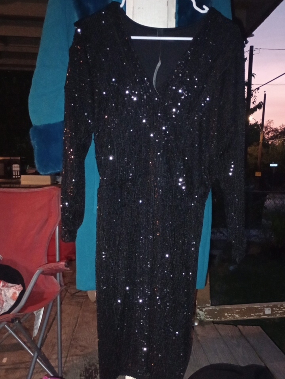 White House Black Market Black Sequin Long Sleeve Dress